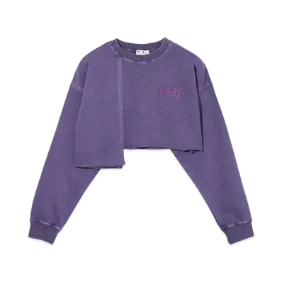X-Girl Distressed Collar Cropped Crew Sweat Top "Purple"