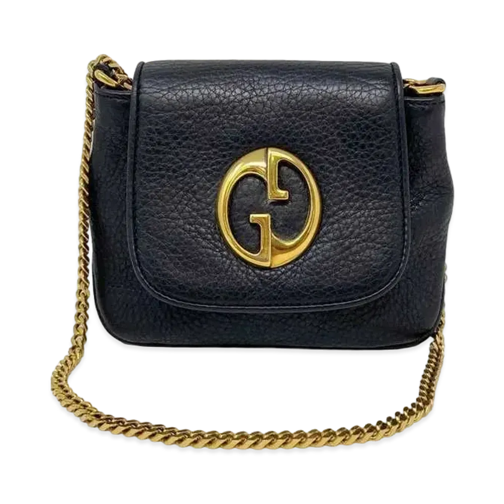 GUCCI 1973 Leather Cross Body Bag "Black"