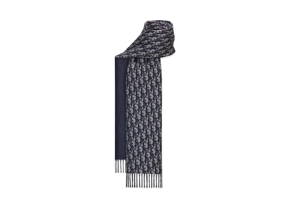 Dior Oblique Double-Sided Scarf Wool and Cashmere "Blue/Gray"