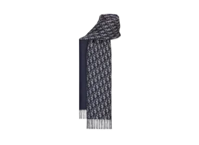 Dior Oblique Double-Sided Scarf Wool and Cashmere "Blue/Gray"