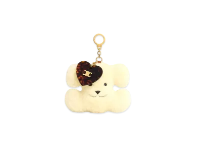 CELINE Triomphe Pom-Pom Keyring With Heart In Shearling and Acetate With Gold Finishing "Natural/Tan"