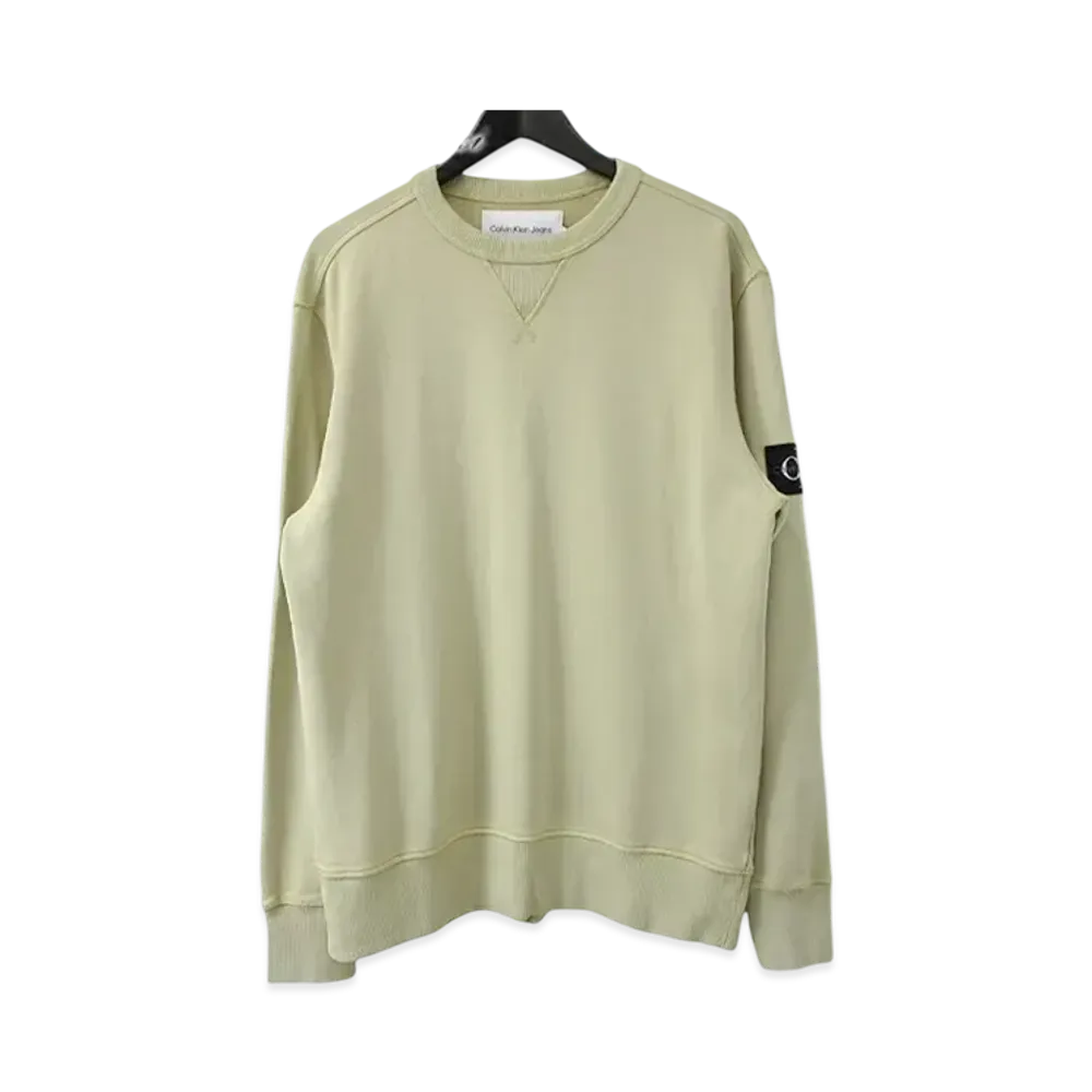 Calvin Klein Jeans Washed Monogram Logo Sleeve Badge Crew Neck Sweatshirt "Pale Khaki"