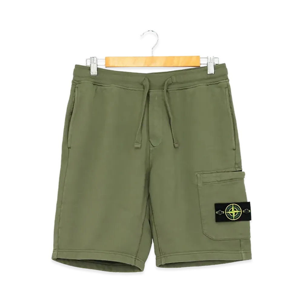 Stone Island Organic Cotton Fleece Short Jogger Pants "Military Green"