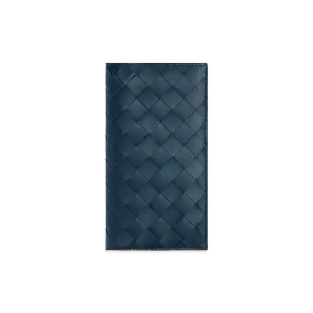 Bottega Veneta Intrecciato Calfskin Bi-fold Long Wallet "Deep Blue"