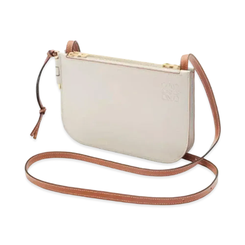LOEWE Gate Double Zip Pouch In Soft Calfskin "Light Ghost / Ghost"