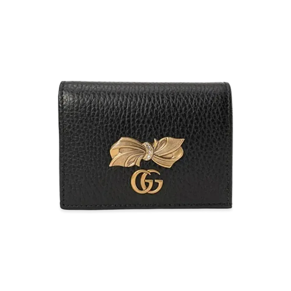GUCCI GG Marmont Bow Compact Wallet ”Black/Pink”