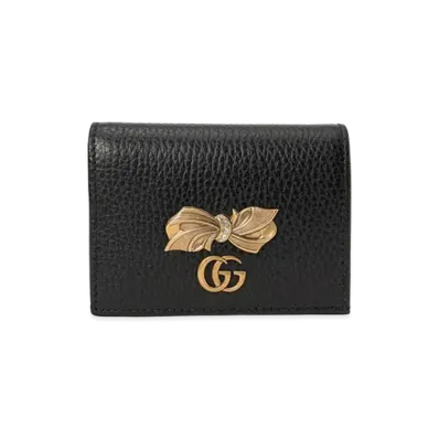 GUCCI GG Marmont Bow Compact Wallet ”Black/Pink”