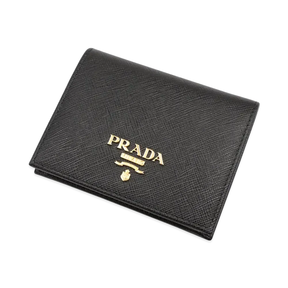 PRADA Saffiano Metal DiFold With Small And Medium Coins Wallet "Black"