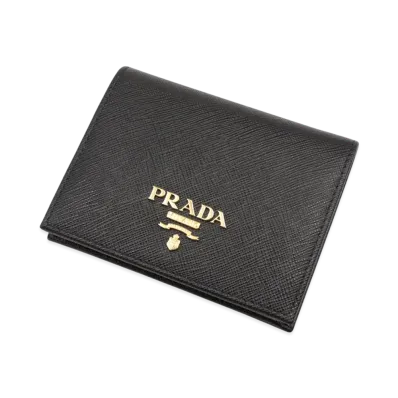 PRADA Saffiano Metal DiFold With Small And Medium Coins Wallet "Black"