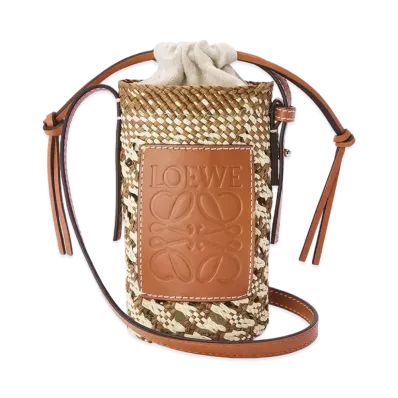 LOEWE Cylinder Pocket In Iraca Palm And Calfskin "Natural/Tan"