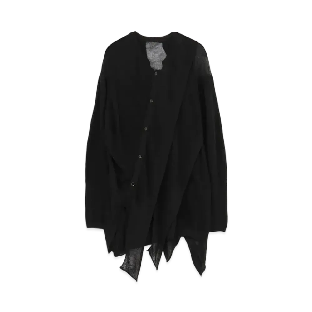 Yohji Yamamoto Pour Homme 12G4PLY SLANT PLAIN STITCH OBLIQUE LIGHT CARDIGAN "Black"