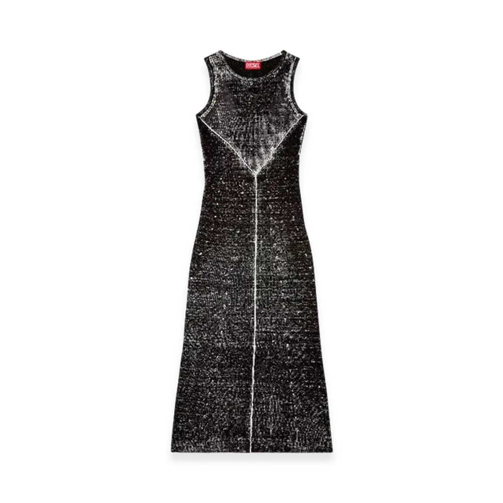 Diesel M-Rab Linen-Knit Dress With Cut-Out Logo "Black"