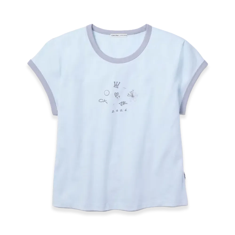 Calvin Klein x Jung Kook of BTS Women's Icons Graphic Ringer Baby Tee "Pale Horizon Blue"
