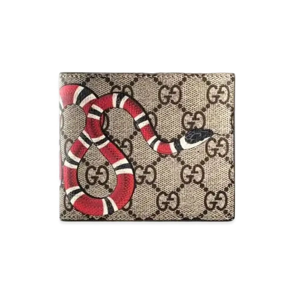 GUCCI Kingsnake Print GG Supreme Wallet "Beige"