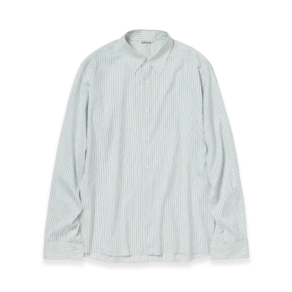 AURALEE Cotton Silk Stripe Double-Cuff Shirt "White"