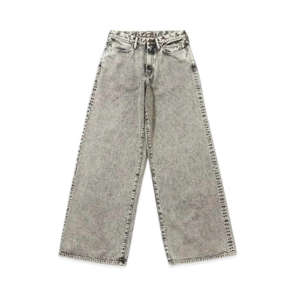 SUGARHILL Acid Washed Modern Denim Wide Trousers "Acid Black"