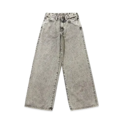 SUGARHILL Acid Washed Modern Denim Wide Trousers "Acid Black"
