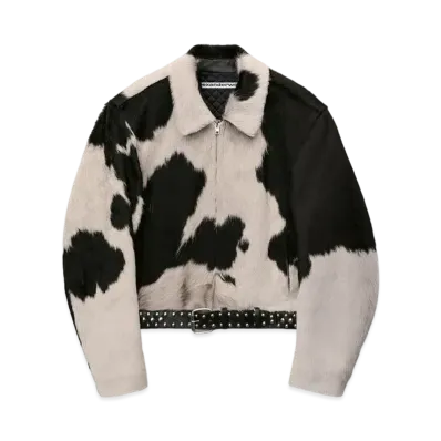 Alexander Wang Cow Print Calf Hair Biker Jacket "Black/Alabaster"