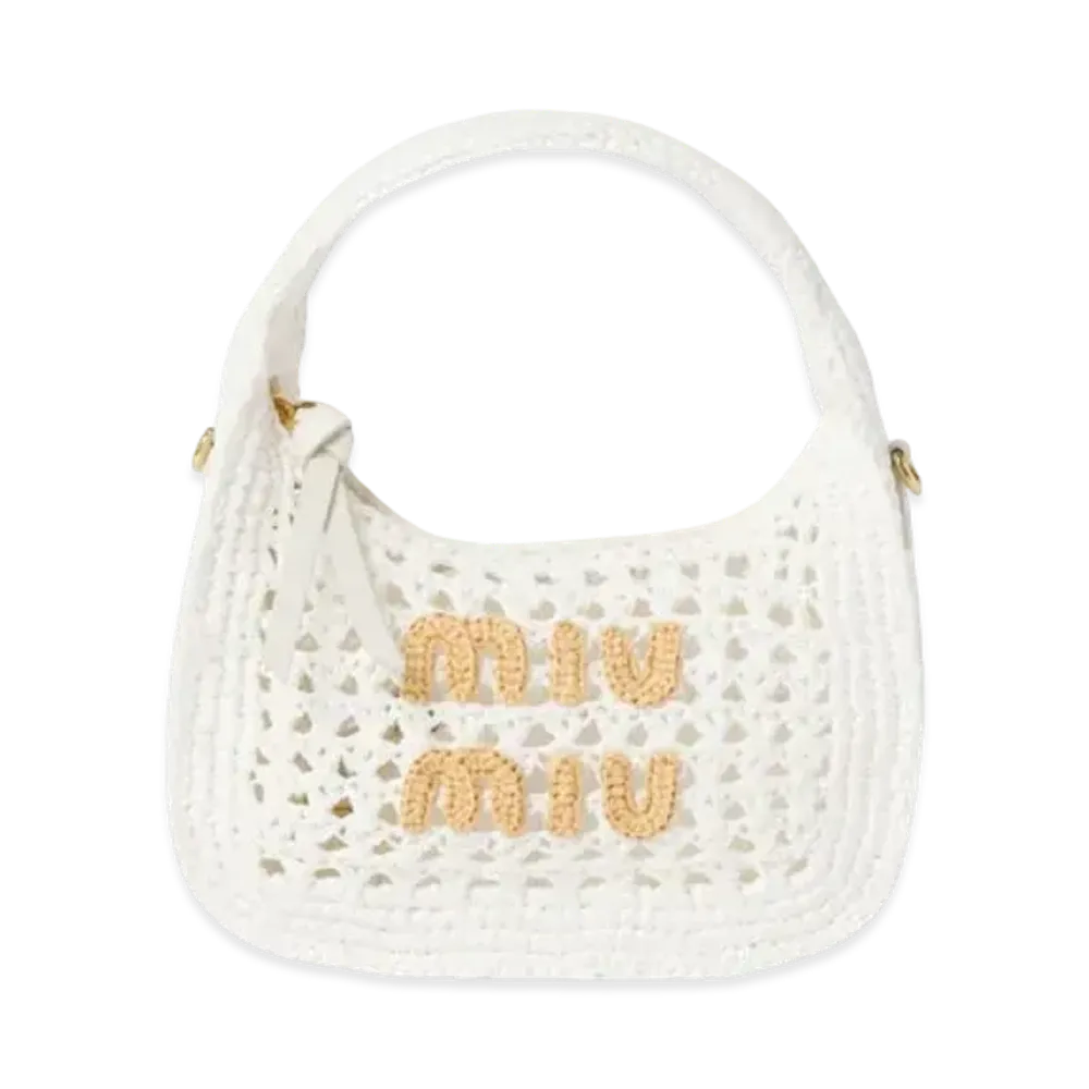 MIUMIU Wander Woven Fabric Hobo Bag "White"