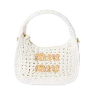 MIUMIU Wander Woven Fabric Hobo Bag "White"