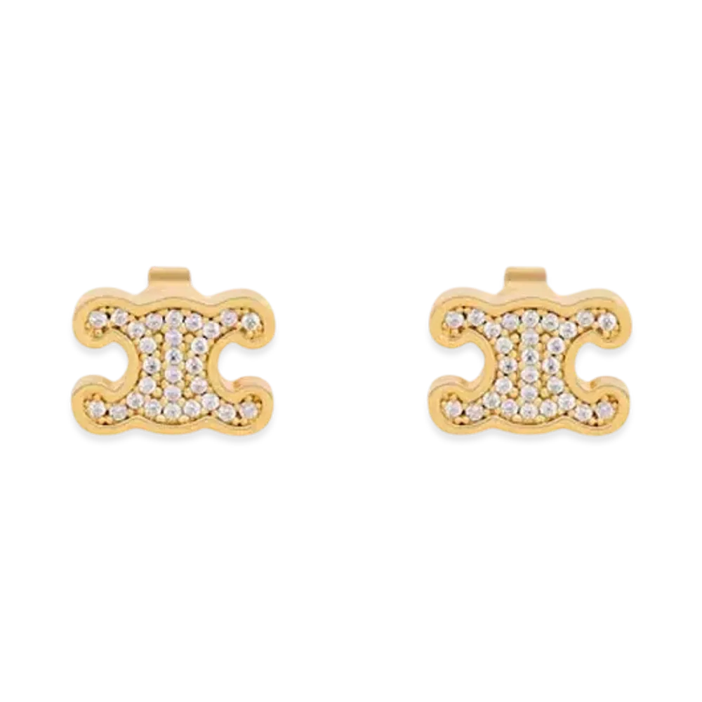 CELINE Triomphe Rhinestone Studs in Strass and Brass with Gold Finish "Gold"