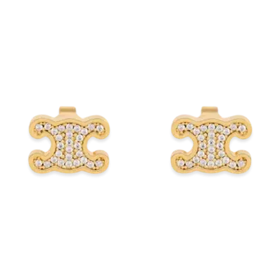 CELINE Triomphe Rhinestone Studs in Strass and Brass with Gold Finish "Gold"