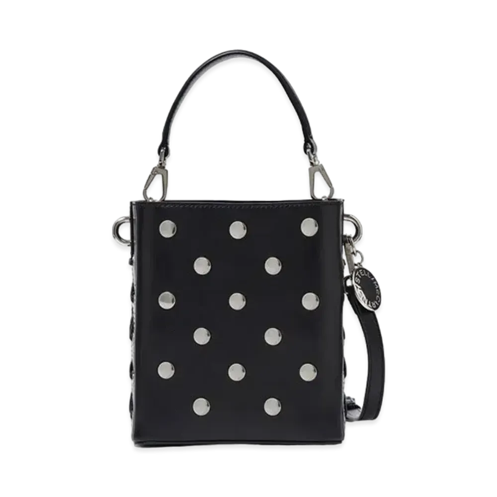 STELLA McCARTNEY Frayme Studded Small Bucket Bag "Pitch Black"
