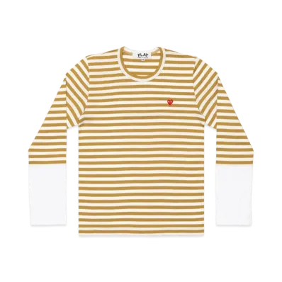 PLAY COMME des GARCONS Unisex Border Long Sleeve T-Shirt With Small Emblem AX-T320-051 "Olive/White"