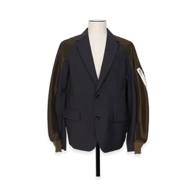 sacai Suiting x Nylon Twill Jacket "Gray/Dark Khaki"