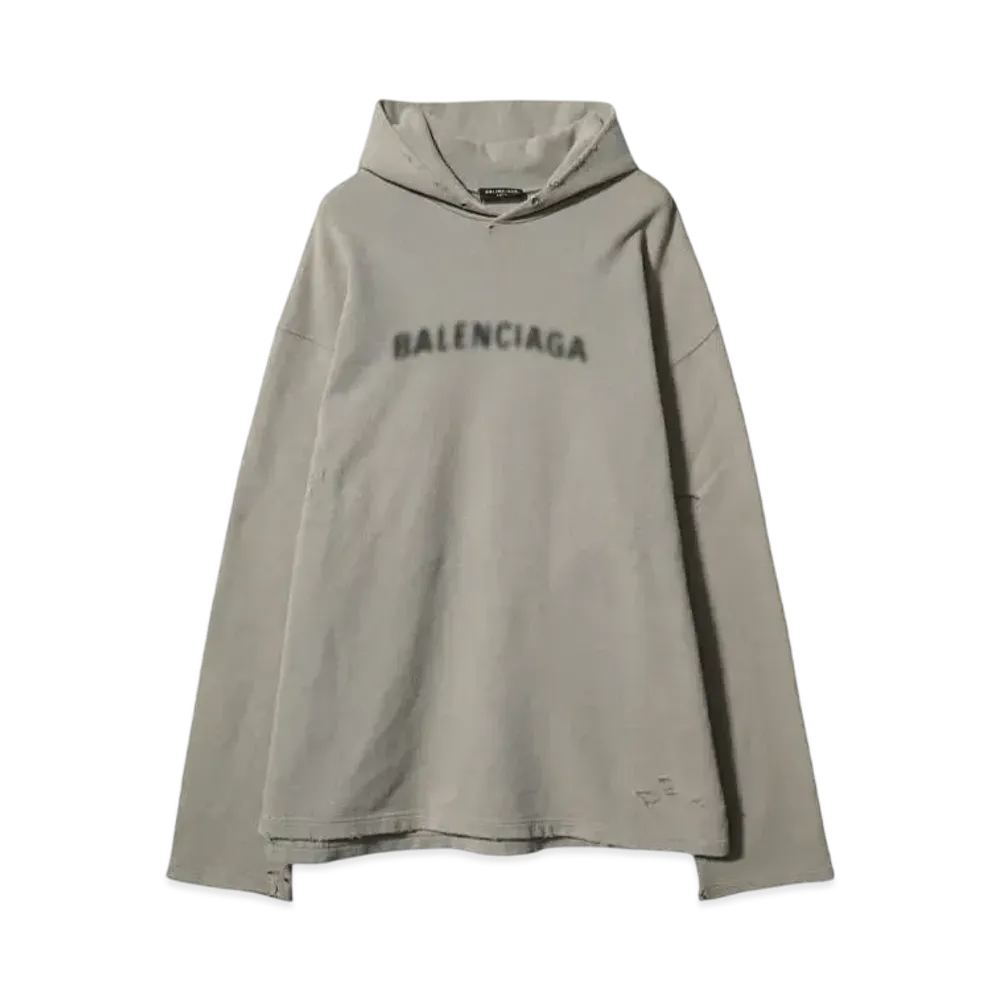 BALENCIAGA Logo Oversized Distressed Hoodie "GRAY"