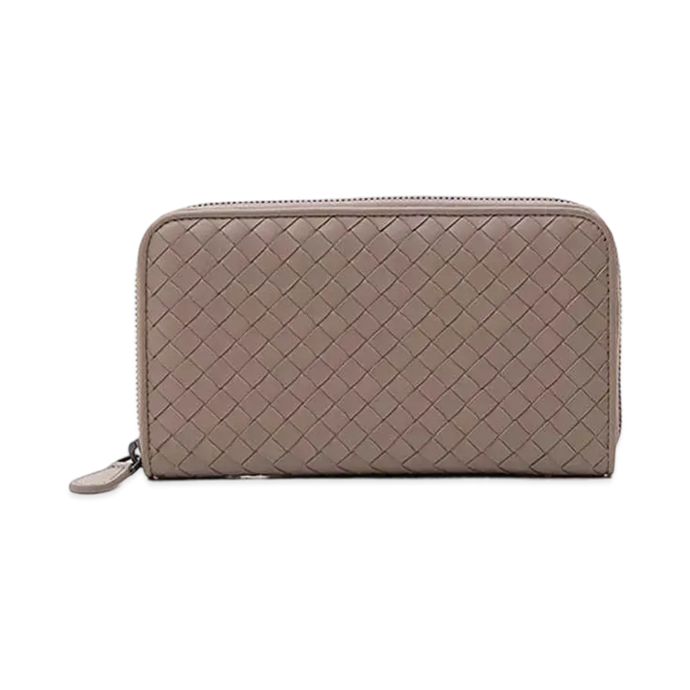 Bottega Veneta Intrecciato Lambskin Zip Around Wallet "Limestone"