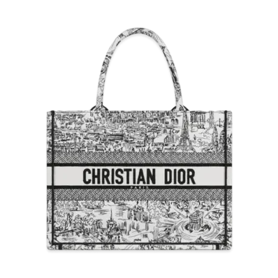 Dior Medium Dior Book Tote Paris Allover Embroidery "White/Black"