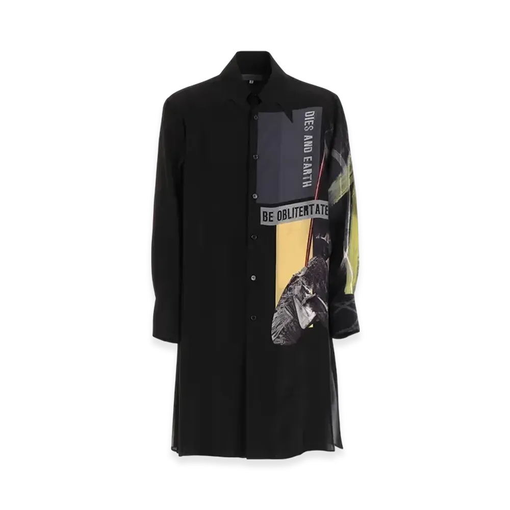 Yohji Yamamoto POUR HOMME Cutting Collar Printed Blouse "Black"