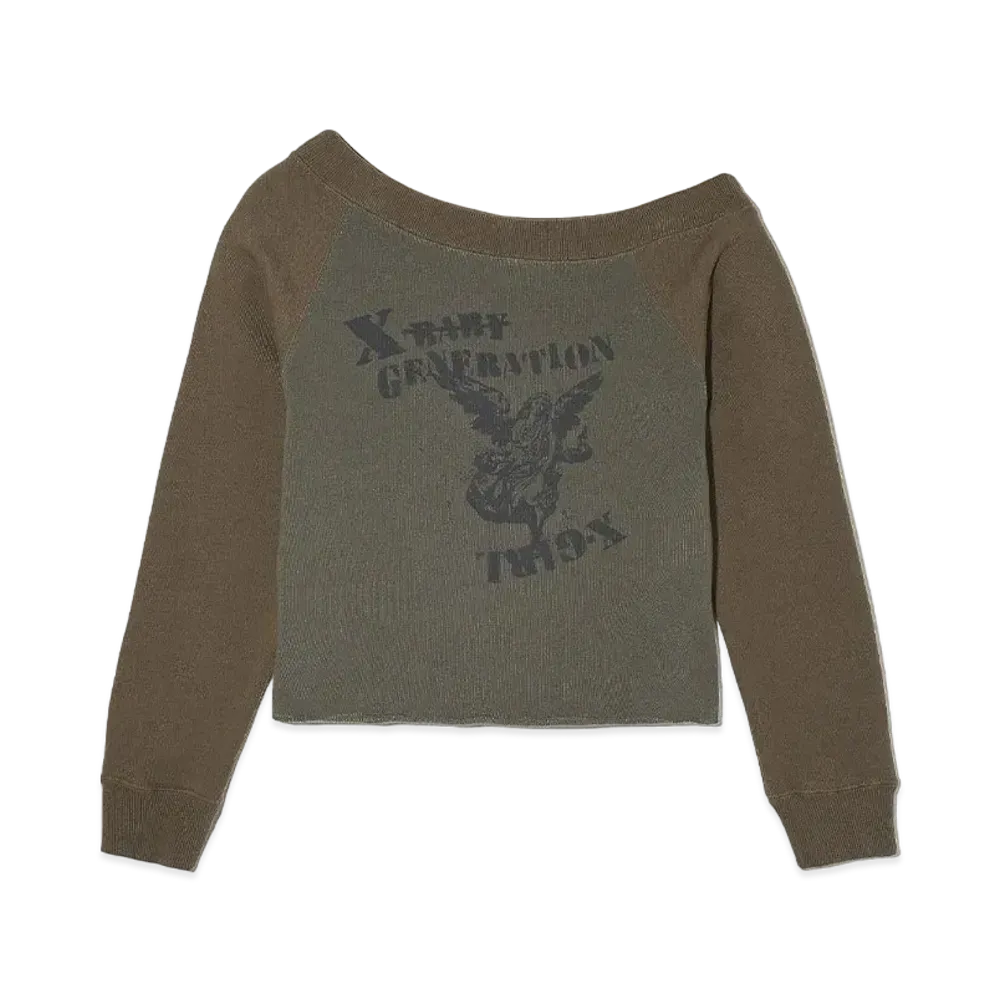 X-Girl Off The Shoulder Sweat Top "Olive"