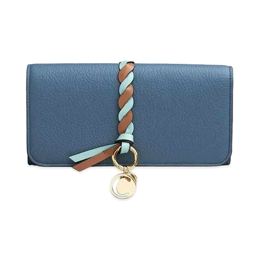 Chloe Women's Alphabet Long Wallet For With Flap In Multicolour Grained & Shiny Calfskin "Mirage Blue"
