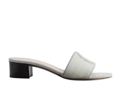Dior Women's Medaillon Heeled Slide Cotton Denim "Light Blue"