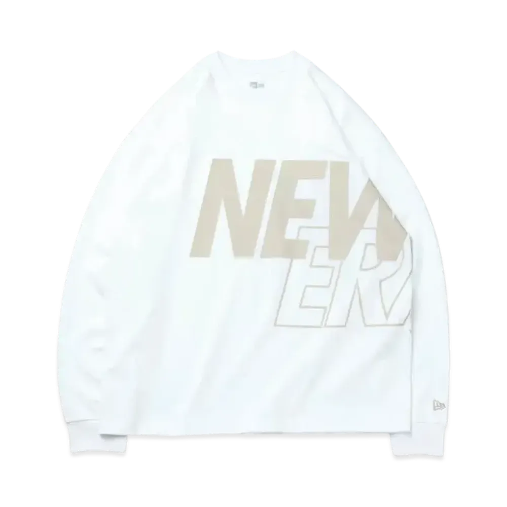 NEW ERA Long Sleeve Oversized Performance T-shirt Front & Back Logo "White/Beige"