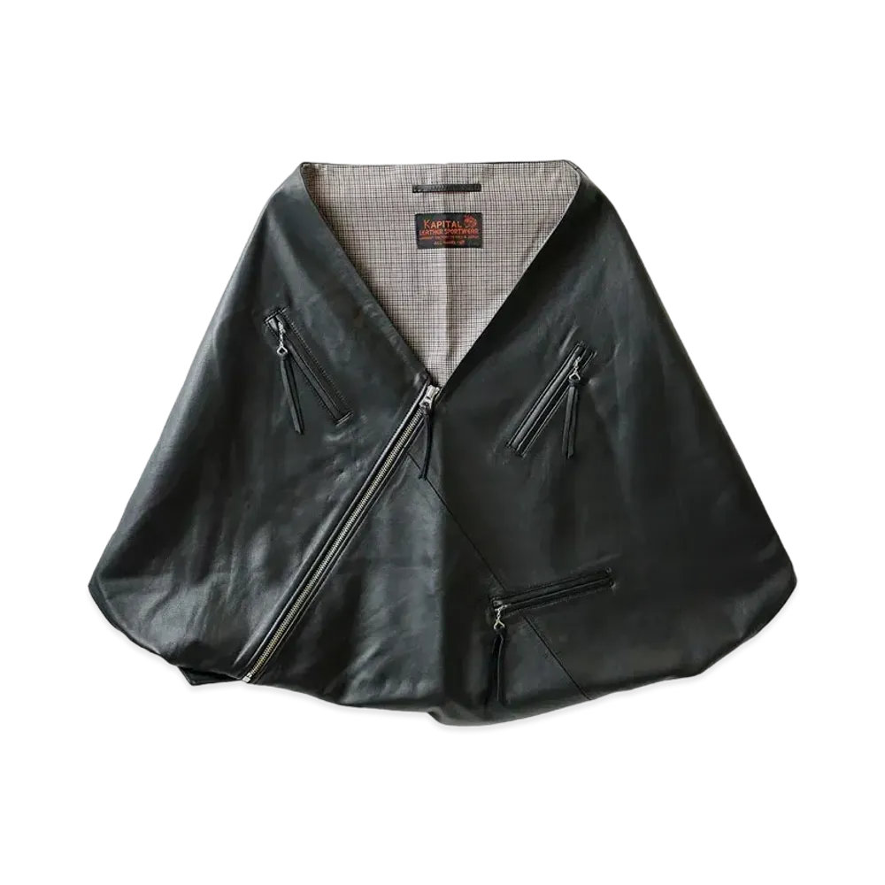KAPITAL LEATHER RIDERS MINI PONCHO "Black"