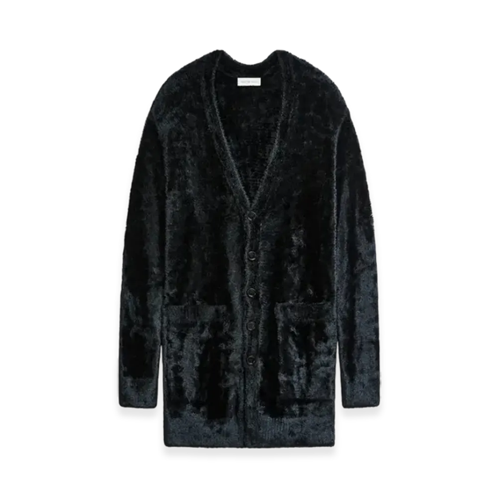 DRIES VAN NOTEN Velvet Viscose Cardigan "Navy"