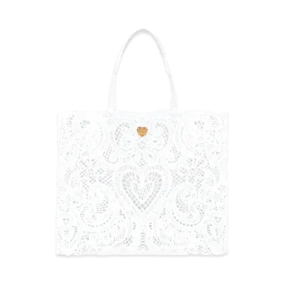 Dolce&Gabbana Beatrice Shopping Bag Large Code Race Embroidery "White"