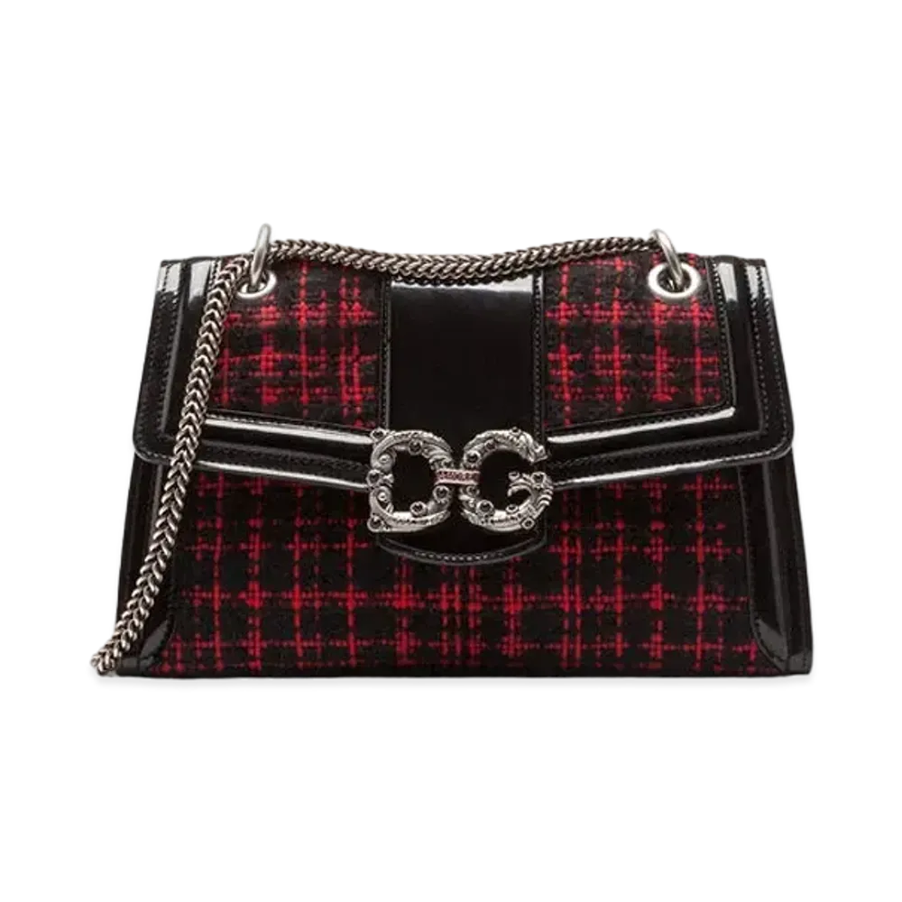 Dolce&Gabbana DG Amore Bag Medium Tweed & Shiny Calfskin "Black/Red"