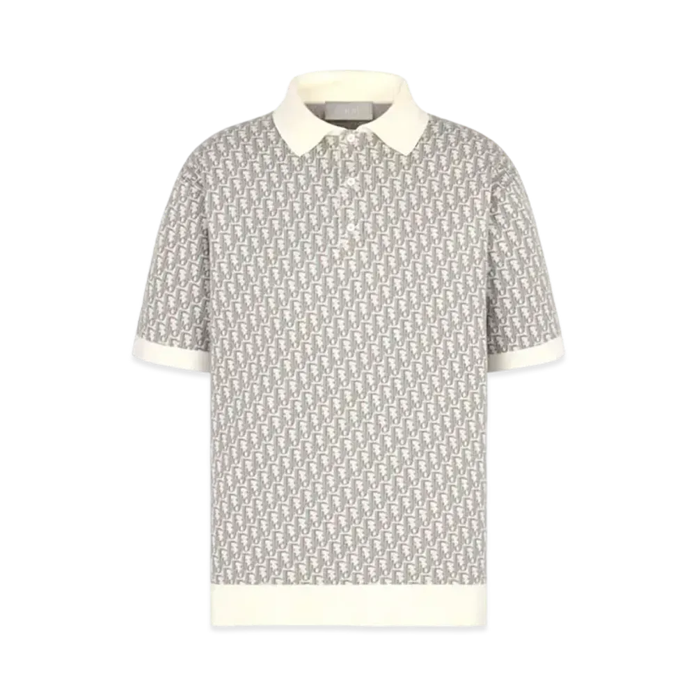 Dior Dior Oblique Polo Shirt Cotton Jacquard "White/Blue/Brown "