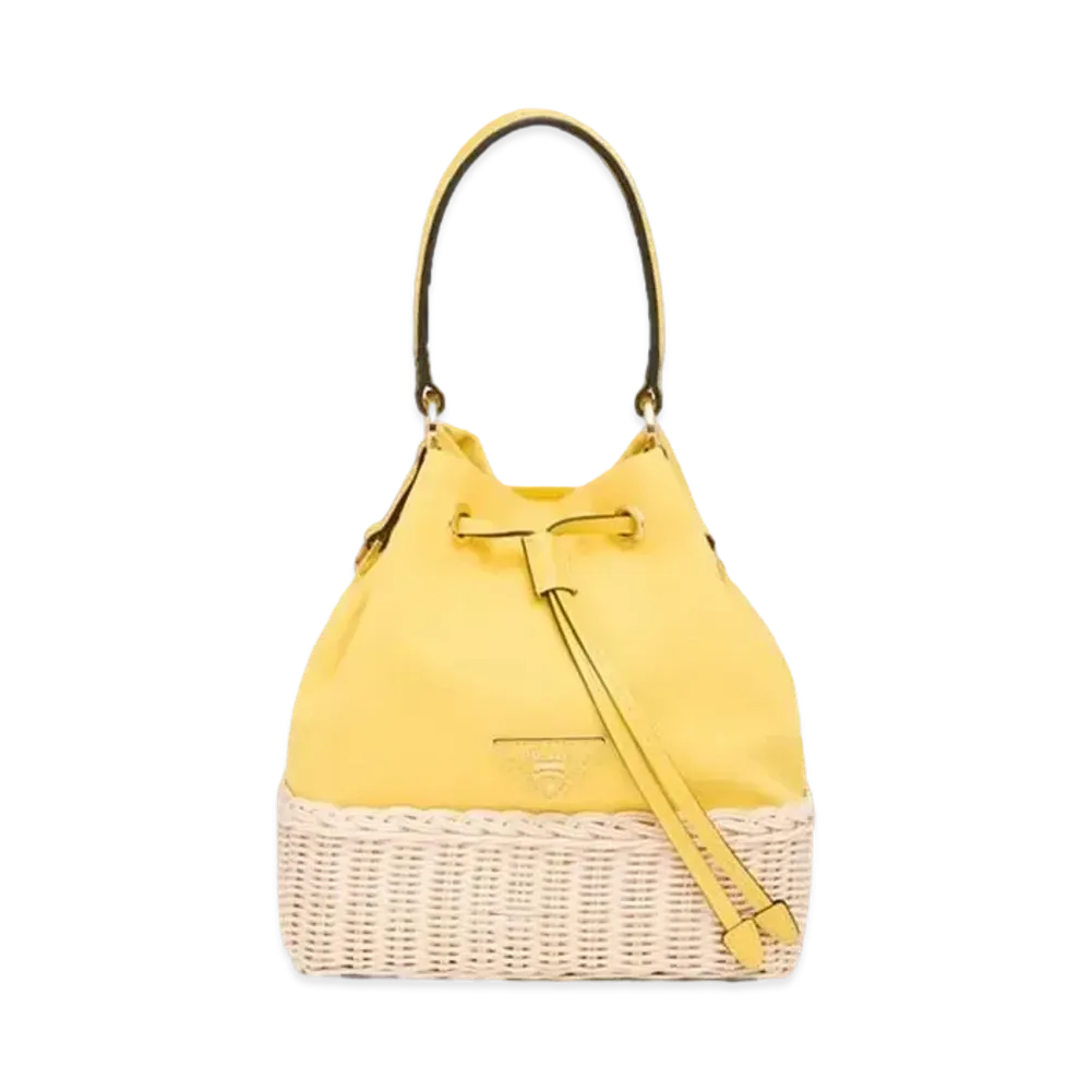 PRADA Wicker And Canvas Bucket Bag "Beige/Sun"