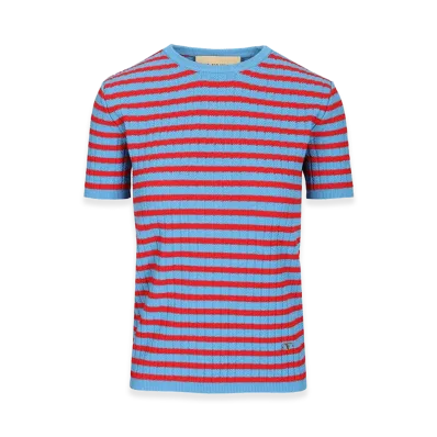 Valentino Women's Ribbed And Striped Cotton T-Shirt "Blue"