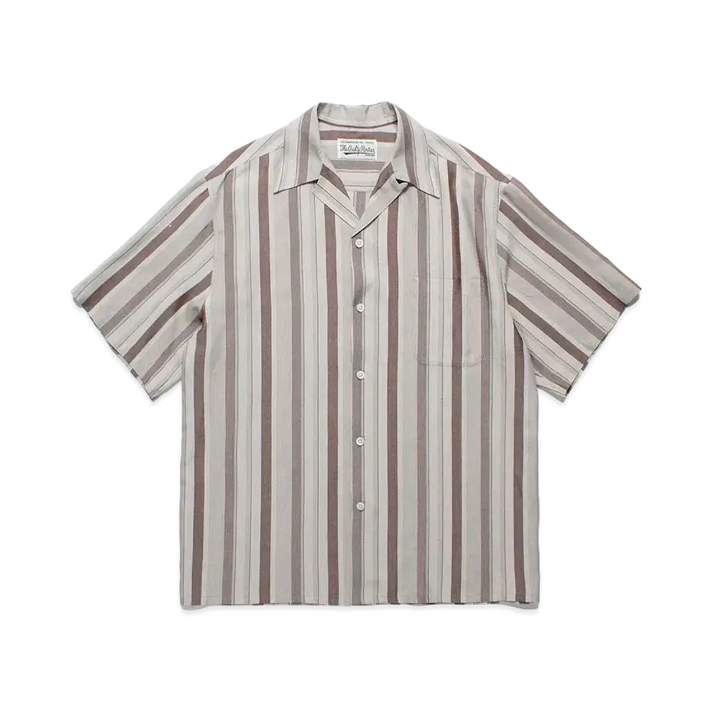 WACKO MARIA Striped Open Collar Shirt "Gray"