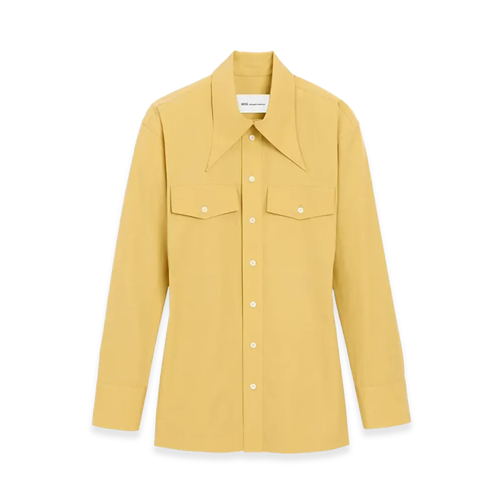 AMI PARIS Cotton Sharp Collar Fitted Shirt "Yellow"