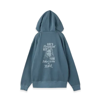X-Girl Mix Logo & Face Faded Zip Up Sweat Hoodie "Navy"