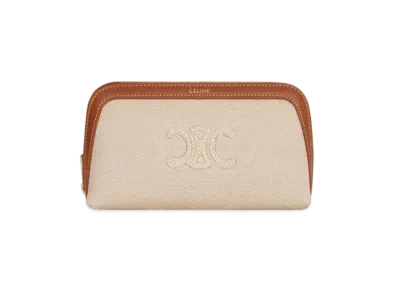CELINE Small Cosmetic Pouch in Textile with Triomphe and Calfskin "Natural/Tan"