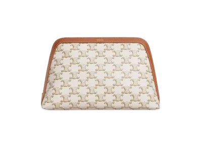 CELINE Large Cosmetic Pouch in Triomphe Canvas and Calfskin "White"