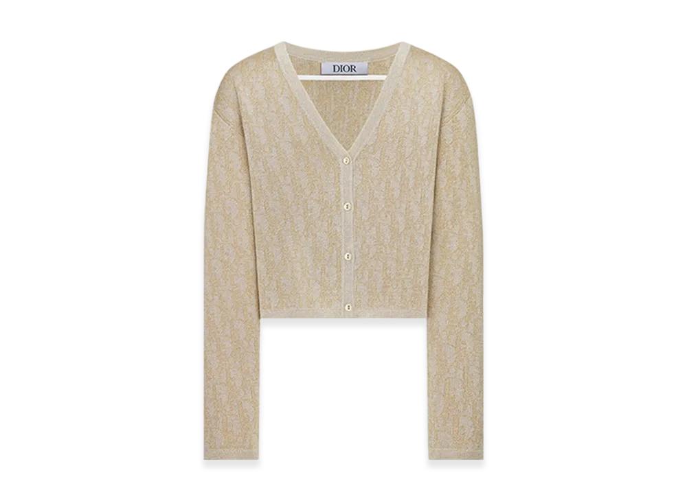 Dior Kids Oblique Knit-Blend Jacquard Cardigan "Metalic Gold"